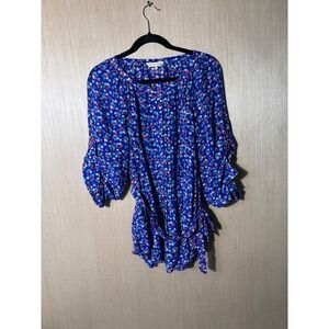 Rebecca Taylor $425 Floral Print Silk Tunic Top Tie Waist Boho Cottagecore